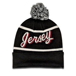 Hockey Beanie Hat - Alternate Black and White Color with Pom Pom and Jersey Script Comfortable and Fun Fan Gift.