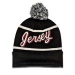 Hockey Beanie Hat - Alternate Black and White Color with Pom Pom and Jersey Script Comfortable and Fun Fan Gift.