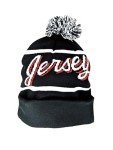 Hockey Beanie Hat - Alternate Black and White Color with Pom Pom and Jersey Script Comfortable and Fun Fan Gift.