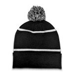 Hockey Beanie Hat - Alternate Black and White Color with Pom Pom and Jersey Script Comfortable and Fun Fan Gift.