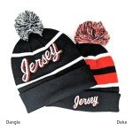 Hockey Beanie Hat - Alternate Black and White Color with Pom Pom and Jersey Script Comfortable and Fun Fan Gift.
