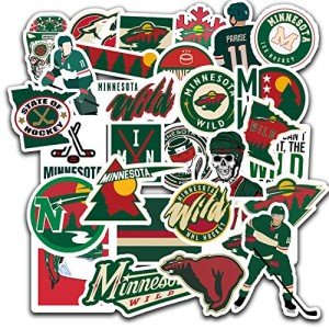 32 PCS FanShop Stickers Wild Hockey Team Minnesota Stickers for Water Bottle Laptop Aesthetic Skateboard Bumper Car Bike Stickers 2-2.5 inches