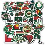 32 PCS FanShop Stickers Wild Hockey Team Minnesota Stickers for Water Bottle Laptop Aesthetic Skateboard Bumper Car Bike Stickers 2-2.5 inches