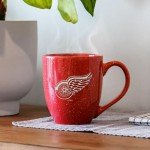 Rico Industries NHL Hockey Detroit Red Wings Red 16 oz Team Color Laser Engraved Speckled Ceramic Coffee Mug