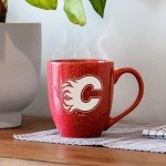 Rico Industries NHL Hockey Calgary Flames Red 16 oz Team Color Laser Engraved Speckled Ceramic Coffee Mug