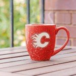 Rico Industries NHL Hockey Calgary Flames Red 16 oz Team Color Laser Engraved Speckled Ceramic Coffee Mug
