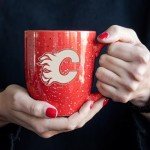 Rico Industries NHL Hockey Calgary Flames Red 16 oz Team Color Laser Engraved Speckled Ceramic Coffee Mug