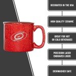 Rico Industries NHL Hockey Carolina Hurricanes Red Speckle 12oz Laser Engraved Campfire Mug