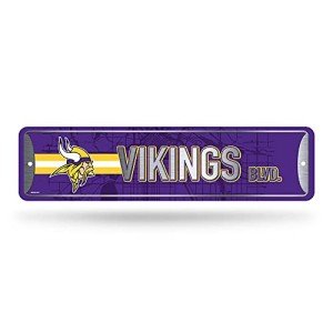 Rico Industries NFL Minnesota Vikings Home Décor Metal Street Sign (4" x 15") - Great for Home, Office, Bedroom, & Man Cave - Made,Silver