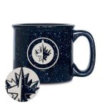 Rico Industries NHL Hockey Winnipeg Jets Navy Speckle 12oz Laser Engraved Campfire Mug