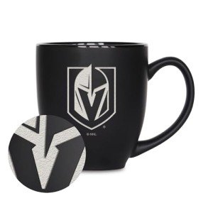 Rico Industries NHL Hockey Vegas Golden Knights 15oz Laser Engraved Matte Black Ceramic Bistro Mug - For Hot or Cold Drinks
