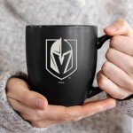 Rico Industries NHL Hockey Vegas Golden Knights 15oz Laser Engraved Matte Black Ceramic Bistro Mug - For Hot or Cold Drinks