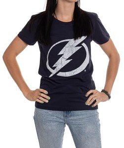 Calhoun NHL Surf & Skate Women's Distressed Print Fitted Crew Neck Premium T-Shirt (Tampa Bay Lightning, Medium)