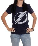 Calhoun NHL Surf & Skate Women's Distressed Print Fitted Crew Neck Premium T-Shirt (Tampa Bay Lightning, Medium)