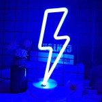 VIFULIN Lightning Bolt Neon Signs Lightning Neon Sign with Base for Bedroom LED Lighting for Room Decor for Teen Girls Gifts for Teenager Boys USB/Battery Cool Gaming Light with Holder(Blue)
