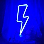VIFULIN Lightning Bolt Neon Signs Lightning Neon Sign with Base for Bedroom LED Lighting for Room Decor for Teen Girls Gifts for Teenager Boys USB/Battery Cool Gaming Light with Holder(Blue)