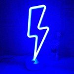 VIFULIN Lightning Bolt Neon Signs Lightning Neon Sign with Base for Bedroom LED Lighting for Room Decor for Teen Girls Gifts for Teenager Boys USB/Battery Cool Gaming Light with Holder(Blue)