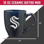 Rico Industries NHL Hockey Seattle Kraken Navy 16 oz Team Color Laser Engraved Speckled Ceramic Coffee Mug