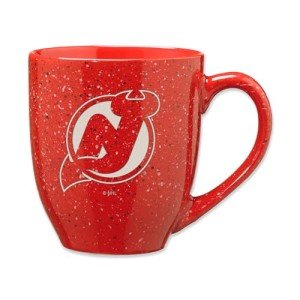 Rico Industries NHL Hockey New Jersey Devils Red 16 oz Team Color Laser Engraved Speckled Ceramic Coffee Mug