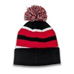 Jersey Hockey Beanie Hat - Alternate Black and Red Color with Pom Pom and Emboidered 3D Puff Script Comfortable and Fun Fan Gift.