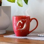 Rico Industries NHL Hockey New Jersey Devils Red 16 oz Team Color Laser Engraved Speckled Ceramic Coffee Mug
