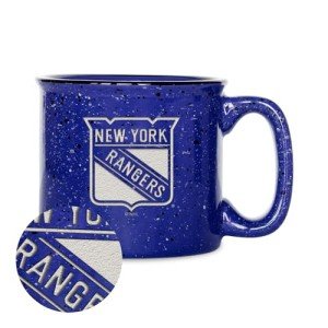 Rico Industries NHL Hockey New York Rangers Royal Speckle 12oz Laser Engraved Campfire Mug