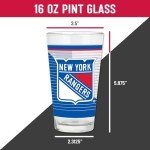 Rico Industries NHL Hockey New York Rangers 16 oz Pint Glasses with Digitally Printed Logo, Set of 2 Classic Drinking Glasses, for Fans, Dishwasher Safe