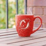 Rico Industries NHL Hockey New Jersey Devils Red 16 oz Team Color Laser Engraved Speckled Ceramic Coffee Mug