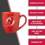 Rico Industries NHL Hockey New Jersey Devils Red 16 oz Team Color Laser Engraved Speckled Ceramic Coffee Mug