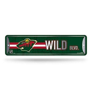 Rico Industries NHL Hockey Minnesota Wild Metal Street Sign 4" x 15" Home Décor - Bedroom - Office - Man Cave,Silver