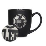 Rico Industries NHL Hockey Edmonton Oilers 15oz Laser Engraved Matte Black Ceramic Bistro Mug - For Hot or Cold Drinks