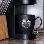 Rico Industries NHL Hockey Edmonton Oilers 15oz Laser Engraved Matte Black Ceramic Bistro Mug - For Hot or Cold Drinks