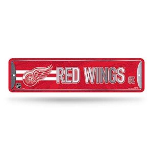 Rico Industries NHL Hockey Detroit Red Wings Metal Street Sign 4" x 15" Home Décor - Bedroom - Office - Man Cave,Silver