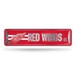 Rico Industries NHL Hockey Detroit Red Wings Metal Street Sign 4" x 15" Home Décor - Bedroom - Office - Man Cave,Silver