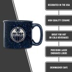 Rico Industries NHL Hockey Edmonton Oilers Navy Speckle 12oz Laser Engraved Campfire Mug
