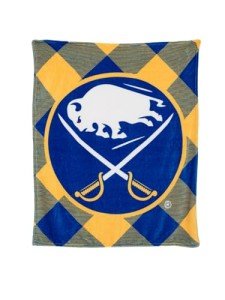 Calhoun NHL Surf & Skate Team Logo Plush Flannel Plaid Throw Blanket (50" by 60") (Buffalo Sabres)
