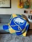 Calhoun NHL Surf & Skate Team Logo Plush Flannel Plaid Throw Blanket (50" by 60") (Buffalo Sabres)