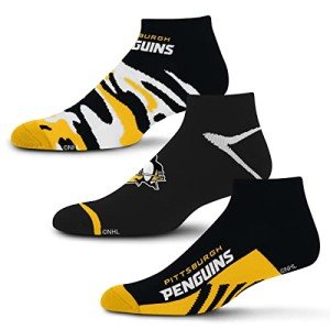 For Bare Feet NHL Pittsburgh Penguins CAMO BOOM 3 Pack Ankle Sock Team Colors Large