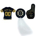 BEST PLUSH CAT TOY: NHL BOSTON BRUINS Complete Set of 3 piece Cat Toys filled with Fresh Catnip. Includes: 1 Jersey Cat Toy, 1 Hockey Puck Cat Toy with Feathers & 1 #1 Fan Cat Toy. Beautiful Team LOGO