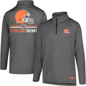 Ultra Game NFL Men's Super Soft Quarter Zip Long Sleeve T-Shirt, Cleveland Browns, Heather Charcoal, Large