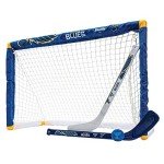 Franklin Sports Louis Blues Mini Hockey Set - Knee Hockey Goal, Ball, & 2 Hockey Stick Combo Set - Mini Goal Net - NHL Official Hockey Set , St. Louis Blues , 28" x 20" x 12"