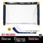 Franklin Sports Buffalo Sabres Mini Hockey Set - Knee Hockey Goal, Ball, & 2 Hockey Stick Combo Set - Mini Goal Net - NHL Official Hockey Set, 28" x 20" x 12"