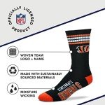 For Bare Feet NFL Youth 4 Stripe Deuce Crew Sock, Cincinnati Bengals, One Size
