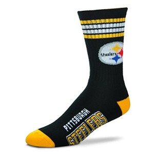 For Bare Feet NFL Youth 4 Stripe Deuce Crew Sock, Pittsburgh Steelers, One Size