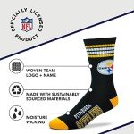 For Bare Feet NFL Youth 4 Stripe Deuce Crew Sock, Pittsburgh Steelers, One Size