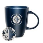 Rico Industries NHL Hockey Winnipeg Jets Navy Electroplated 18oz Laser Engraved Ceramic Lustre Mug