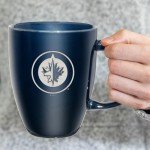 Rico Industries NHL Hockey Winnipeg Jets Navy Electroplated 18oz Laser Engraved Ceramic Lustre Mug