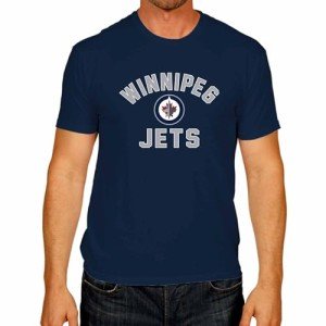 Wright & Ditson NHL Adult Game Day Unisex T-Shirt - 100% Cotton - Tagless Short Sleeve Hockey Tee - Comfortable & Lightweight (Winnipeg Jets - Navy, X-Large)