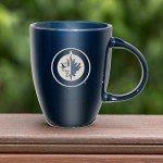 Rico Industries NHL Hockey Winnipeg Jets Navy Electroplated 18oz Laser Engraved Ceramic Lustre Mug