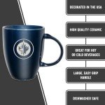 Rico Industries NHL Hockey Winnipeg Jets Navy Electroplated 18oz Laser Engraved Ceramic Lustre Mug